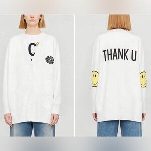 SANDRO x Smiley Thank You Graphic Print Cardigan Large Women Luxury Patches $349
